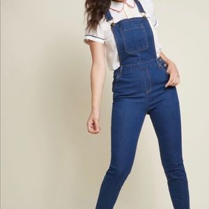 Blue Jean Denim ModCloth Skinny Overalls L Large